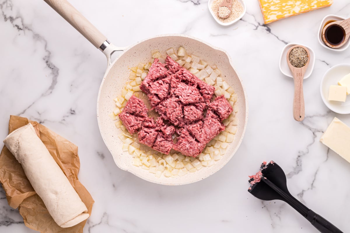 beef added to pan
