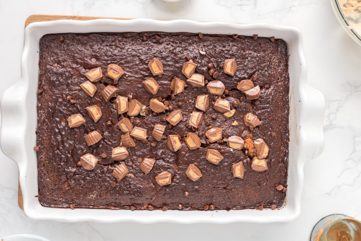 cooked earthquake cake in a baking pan