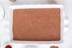 cake batter in baking pan