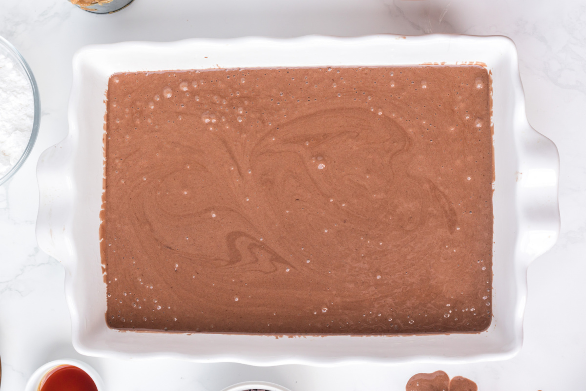 cake batter in baking pan