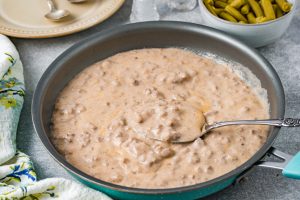 beef gravy in a pan