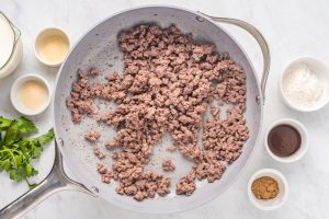 browned beef in a pan