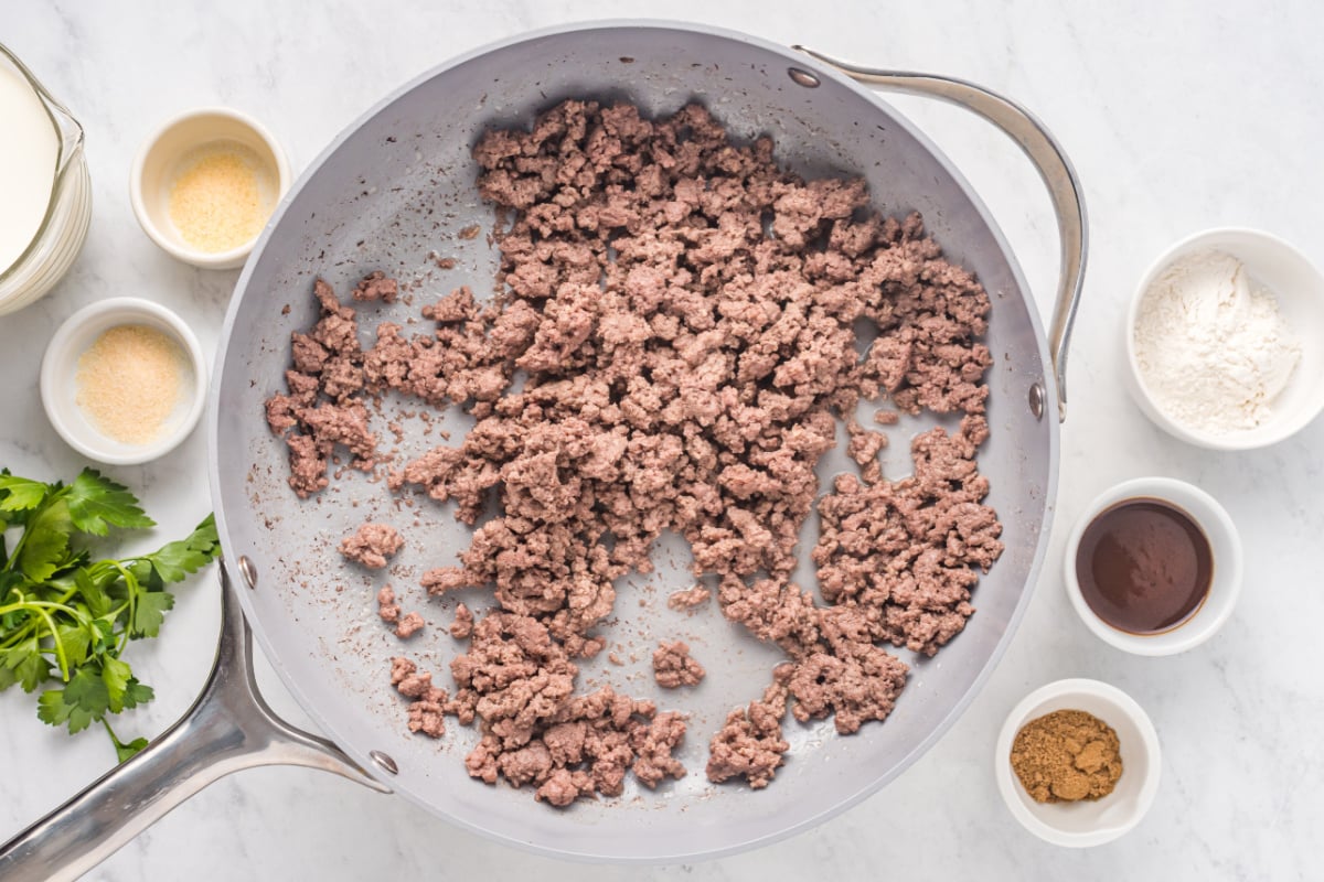 browned beef in a pan