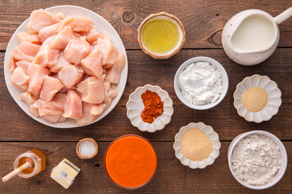 ingredients for Homemade Crispy Boneless Chicken Wings