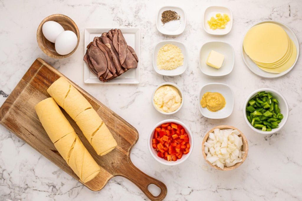 ingredients for Philly Cheesesteak Squares