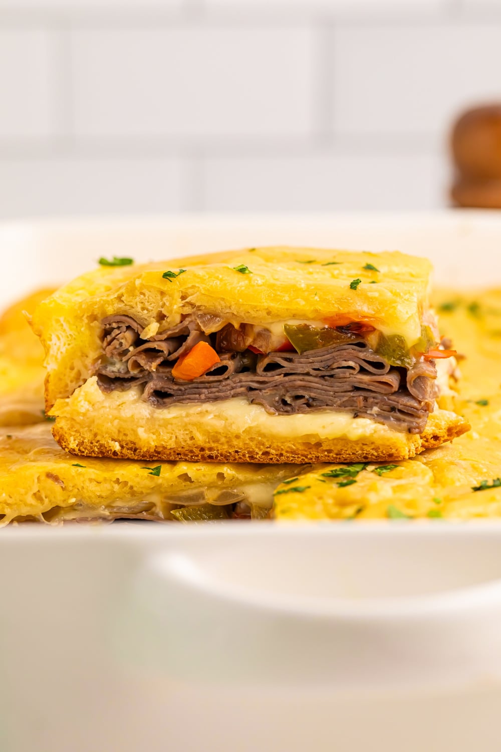 Philly Cheesesteak Square on a spatula