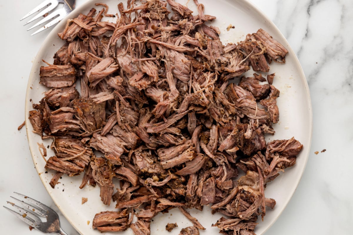 Shredded beef on plate