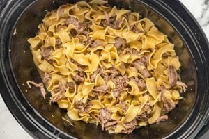 egg noodles added to slow cooker