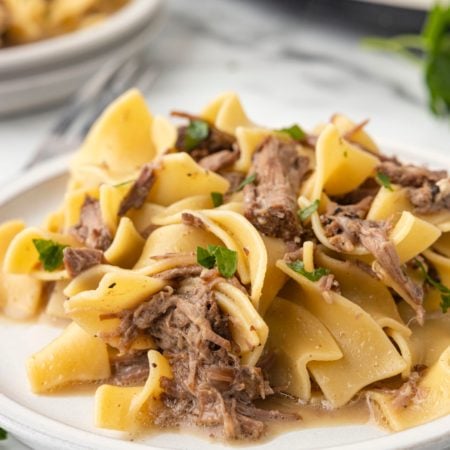 Slow Cooker Beef and Noodles on a plate