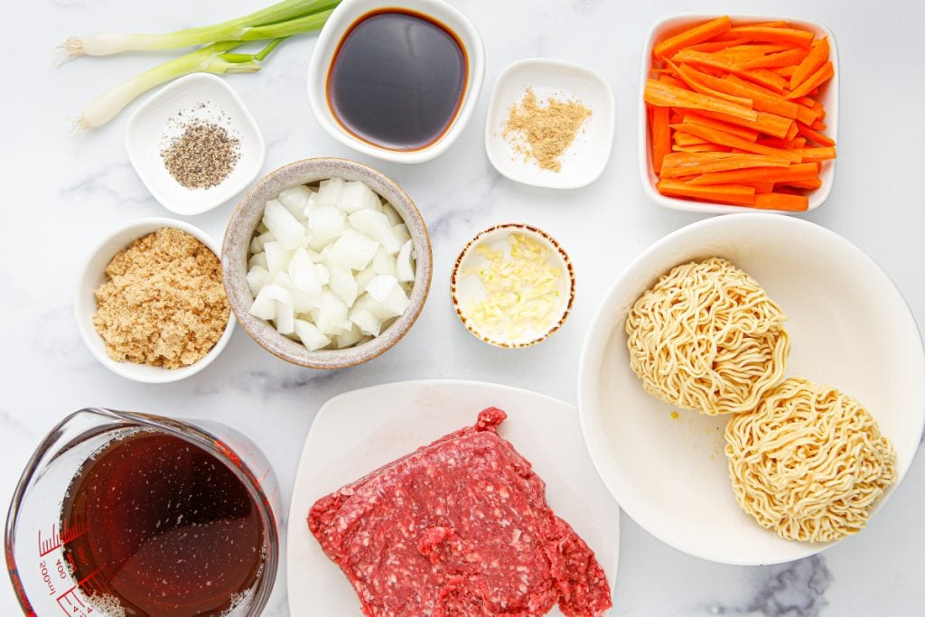 ingredients for Slow cooker asian beef ramen noodles
