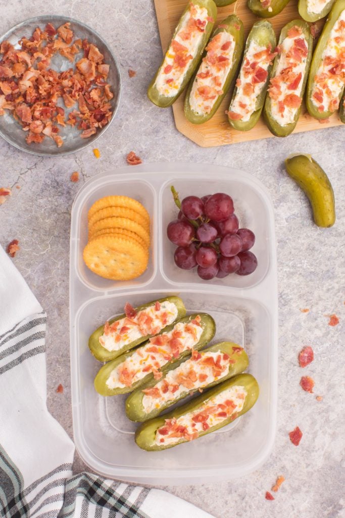 Stuffed Dill Pickles packed in a lunchbox