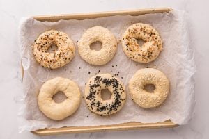 seasonings added to top of bagels