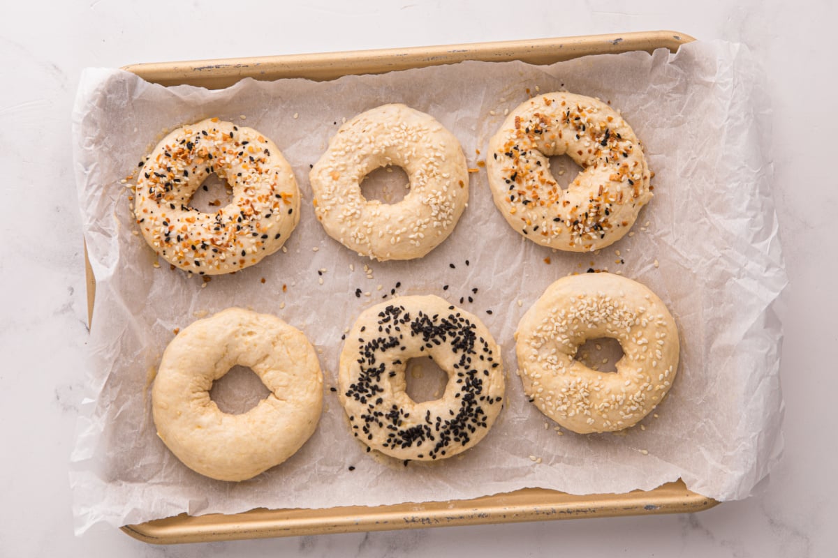 seasonings added to top of bagels