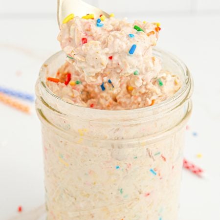 Birthday Cake Overnight Oats in a jar