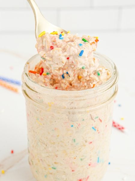 Birthday Cake Overnight Oats in a jar