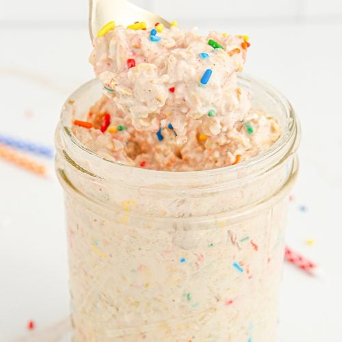 Birthday Cake Overnight Oats in a jar