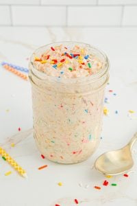 Birthday Cake Overnight Oats in a jar
