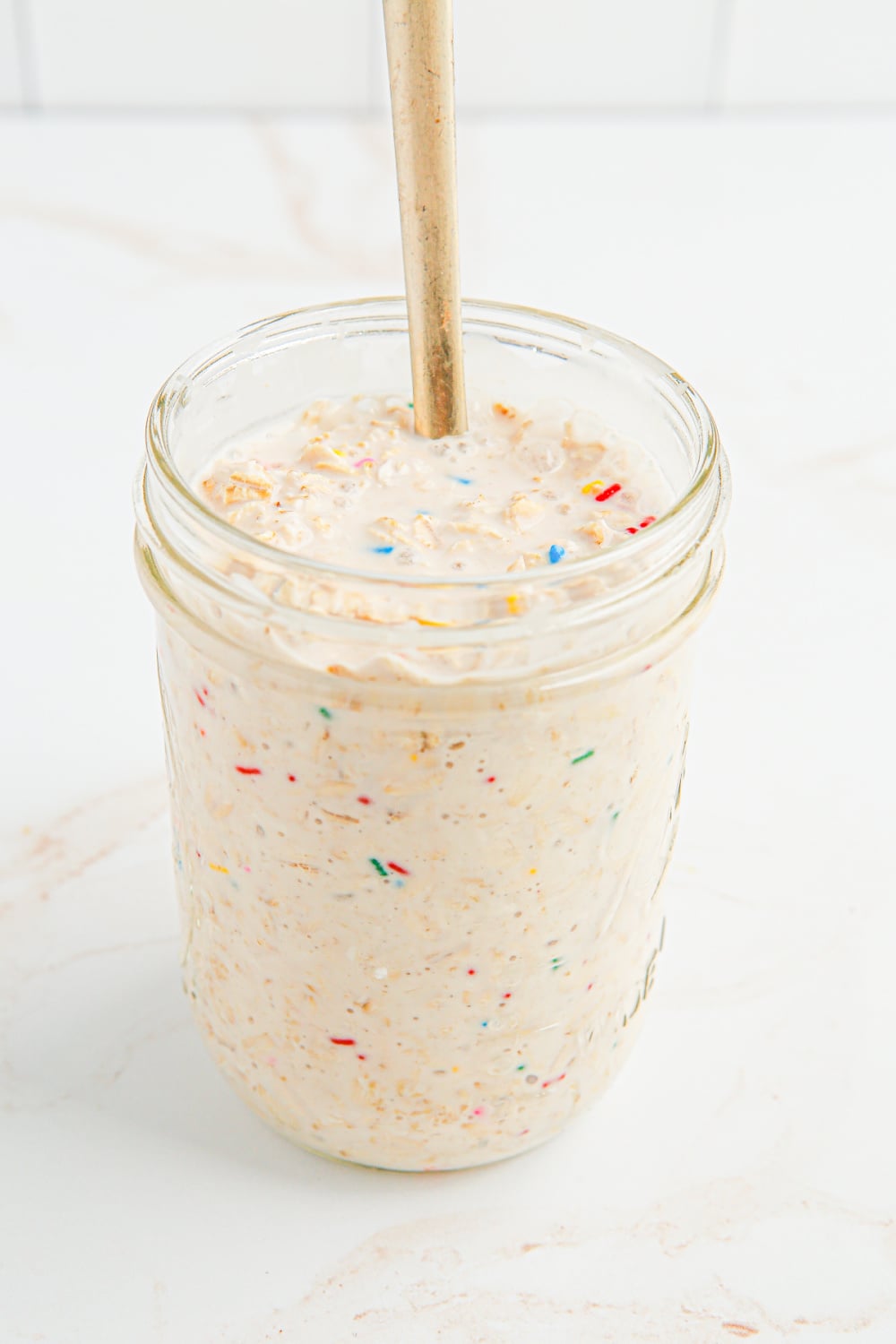 Birthday Cake Overnight Oats in a jar