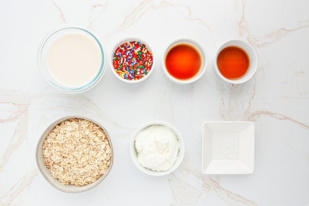 ingredients fro Birthday Cake Overnight Oats