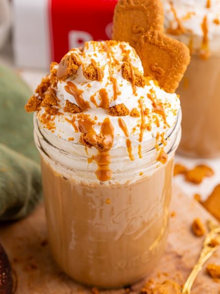 Biscoff Cookie Butter Latte in a glass cup