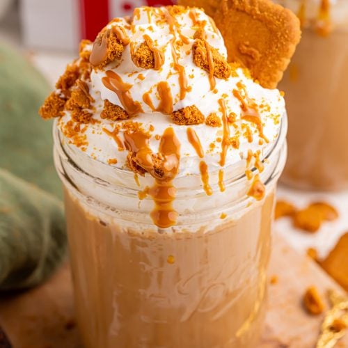 Biscoff Cookie Butter Latte in a glass cup