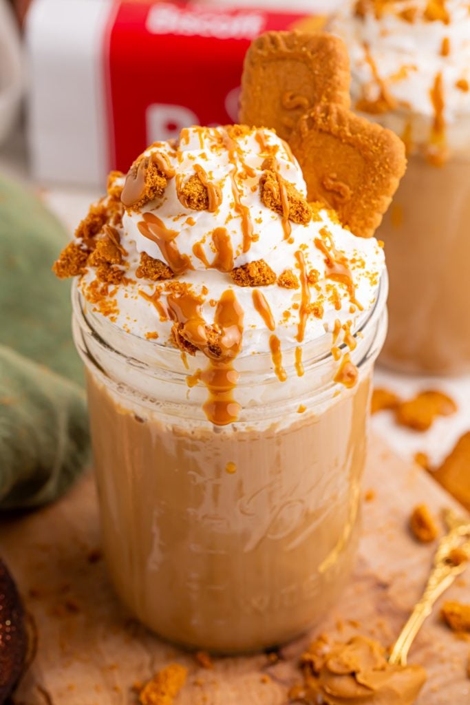 Biscoff Cookie Butter Latte in a glass cup