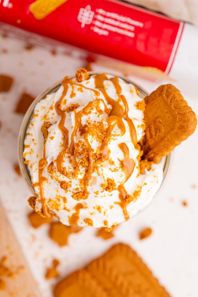 Biscoff Cookie Butter Latte in a glass cup