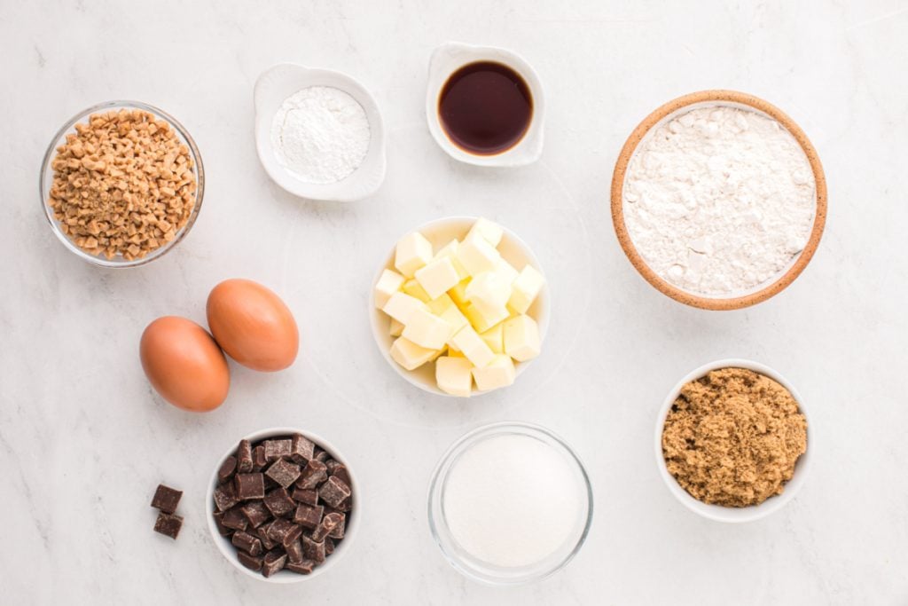 ingredients for Brown Butter Chocolate Chip Toffee Cookies