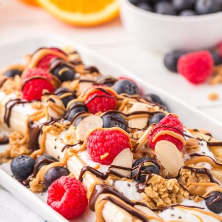 Healthy Breakfast Banana Split on a plate
