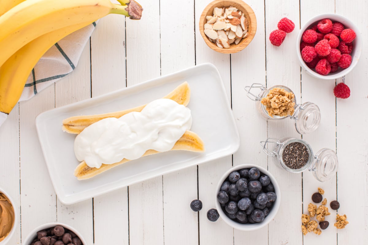 greek yogurt added to top of banana