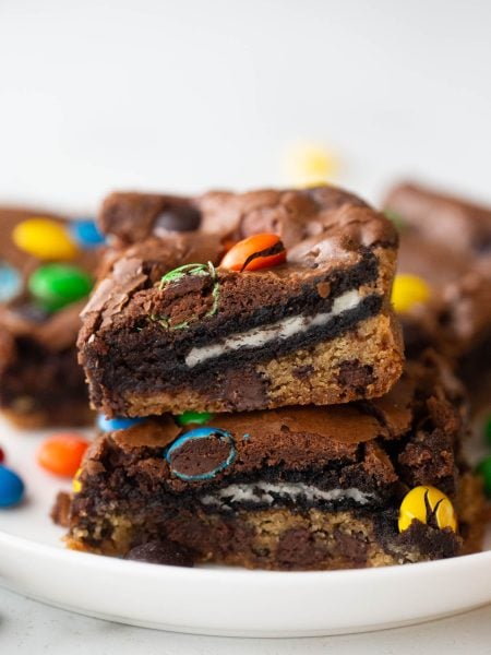 M&M Oreo Slutty Brownies on a plate