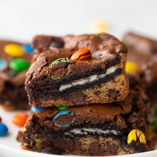 M&M Oreo Slutty Brownies on a plate