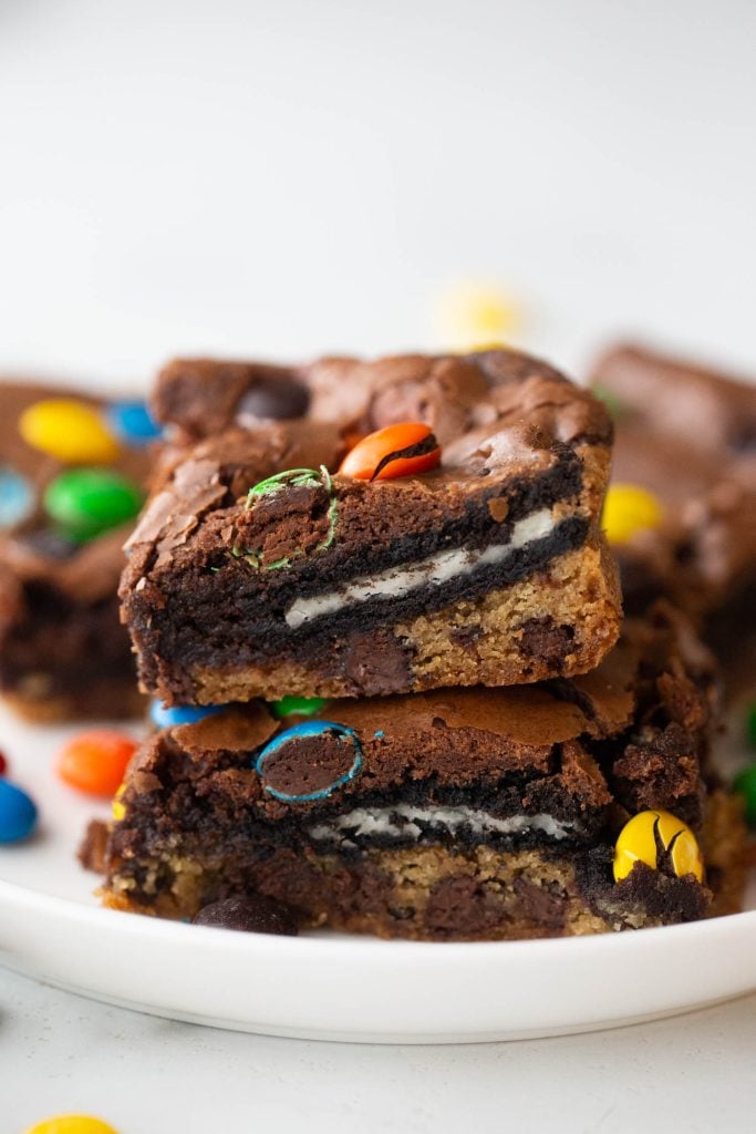 M&M Oreo Slutty Brownies on a plate