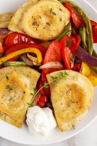 Sheet Pan Pierogi Dinner in a bowl
