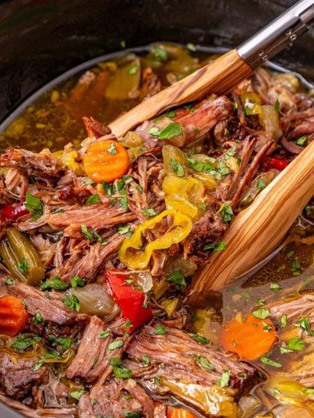 Slow Cooker Chicago Italian Beef in a crockpot