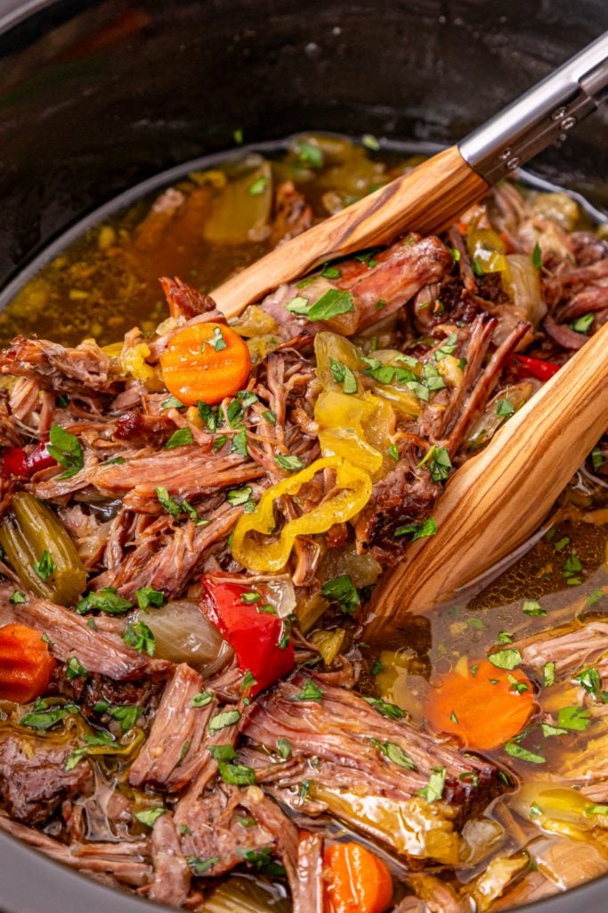 Slow Cooker Chicago Italian Beef in a crockpot