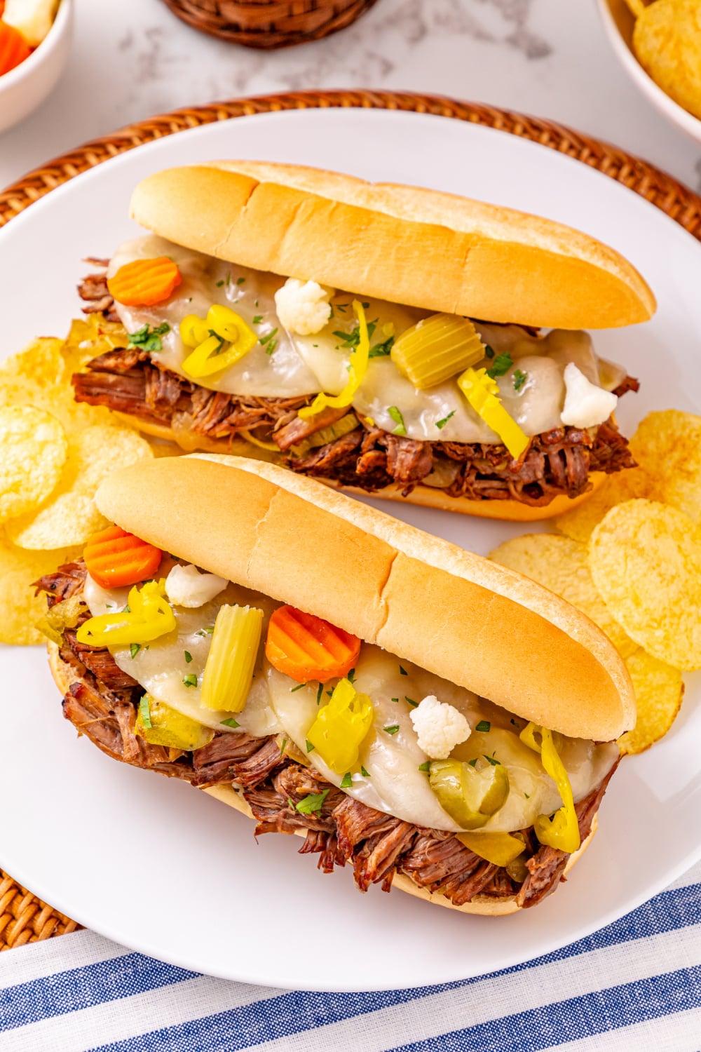 Slow Cooker Chicago Italian Beef Sandwiches on a plate