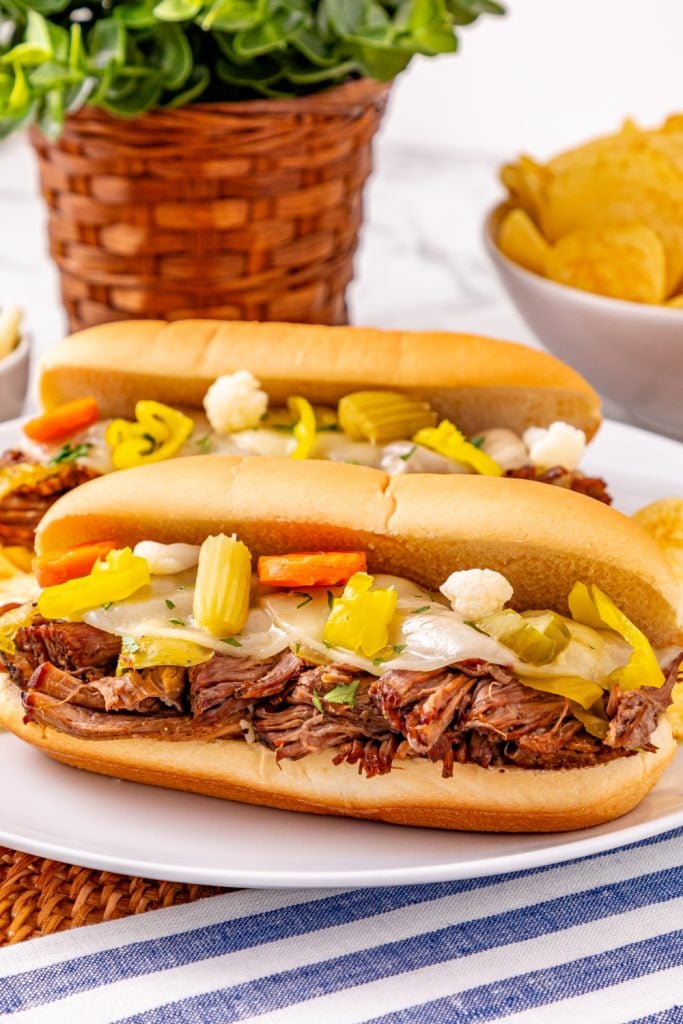 Slow Cooker Chicago Italian Beef Sandwiches on a plate