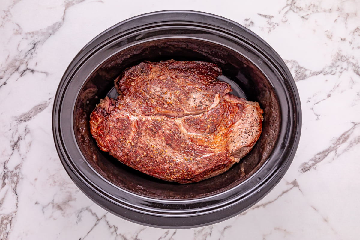 browned beef in the slow cooker