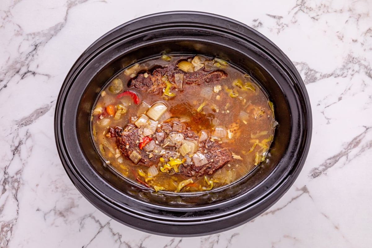 Slow Cooker Chicago Italian Beef in a crockpot