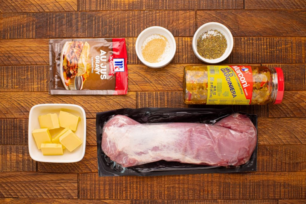 ingredients for Slow Cooker Chicago Style Pulled Pork Tenderloin