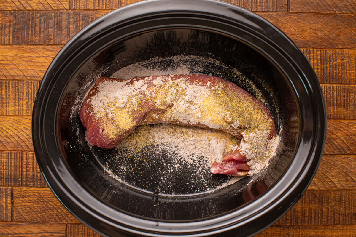 au jus gravy mix, granulated garlic, and Italian seasoning added to slow cooker