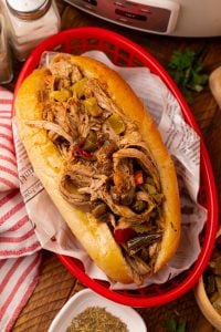 Slow Cooker Chicago Style Pulled Pork Tenderloin in a bun