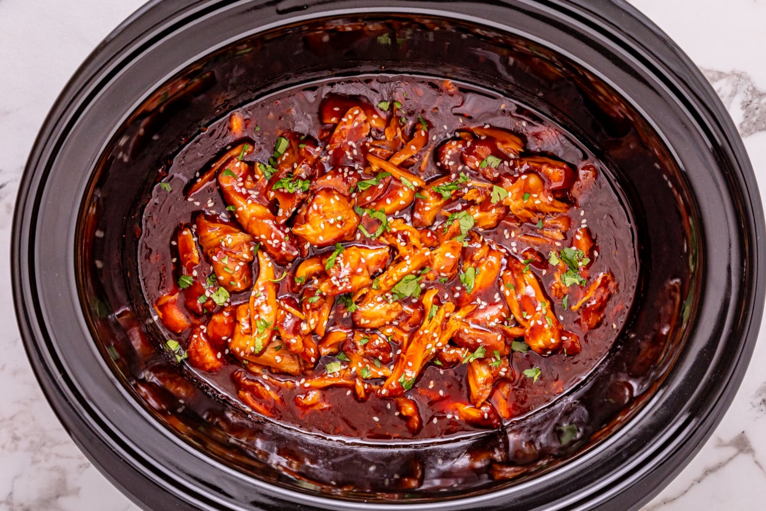 Slow Cooker Honey Garlic Chicken in a slow cooker