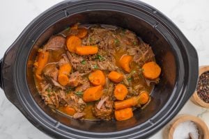 Slow Cooker Pot Roast and Carrots in a crockpot