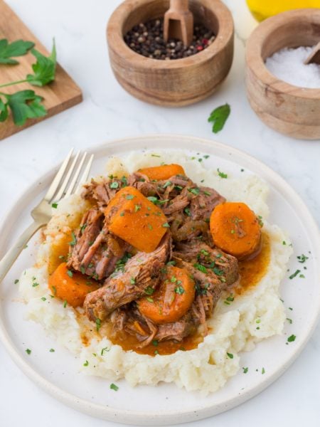 Slow Cooker Pot Roast and Carrots on a plate