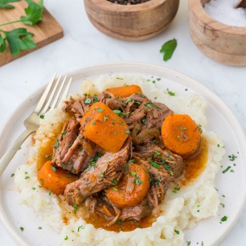 Slow Cooker Pot Roast and Carrots on a plate