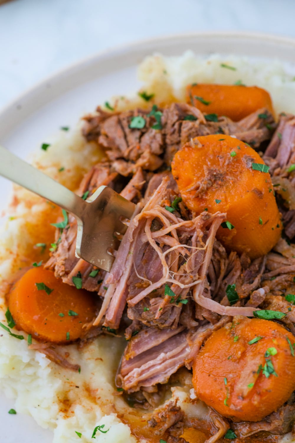Slow Cooker Pot Roast and Carrots on a plate
