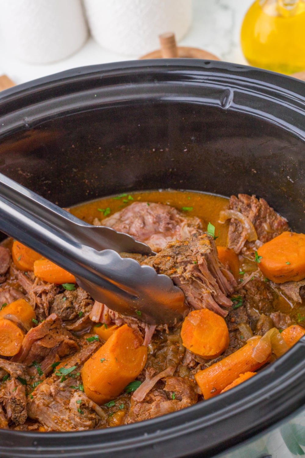 Slow Cooker Pot Roast and Carrots in a crockpot