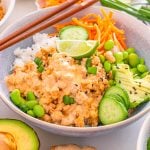 bang bang ground chicken bowl on a table